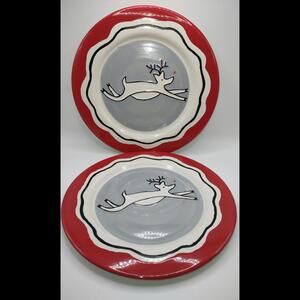 Southern Living At Home Rudy Reindeer Dessert Plates original line Set of 2